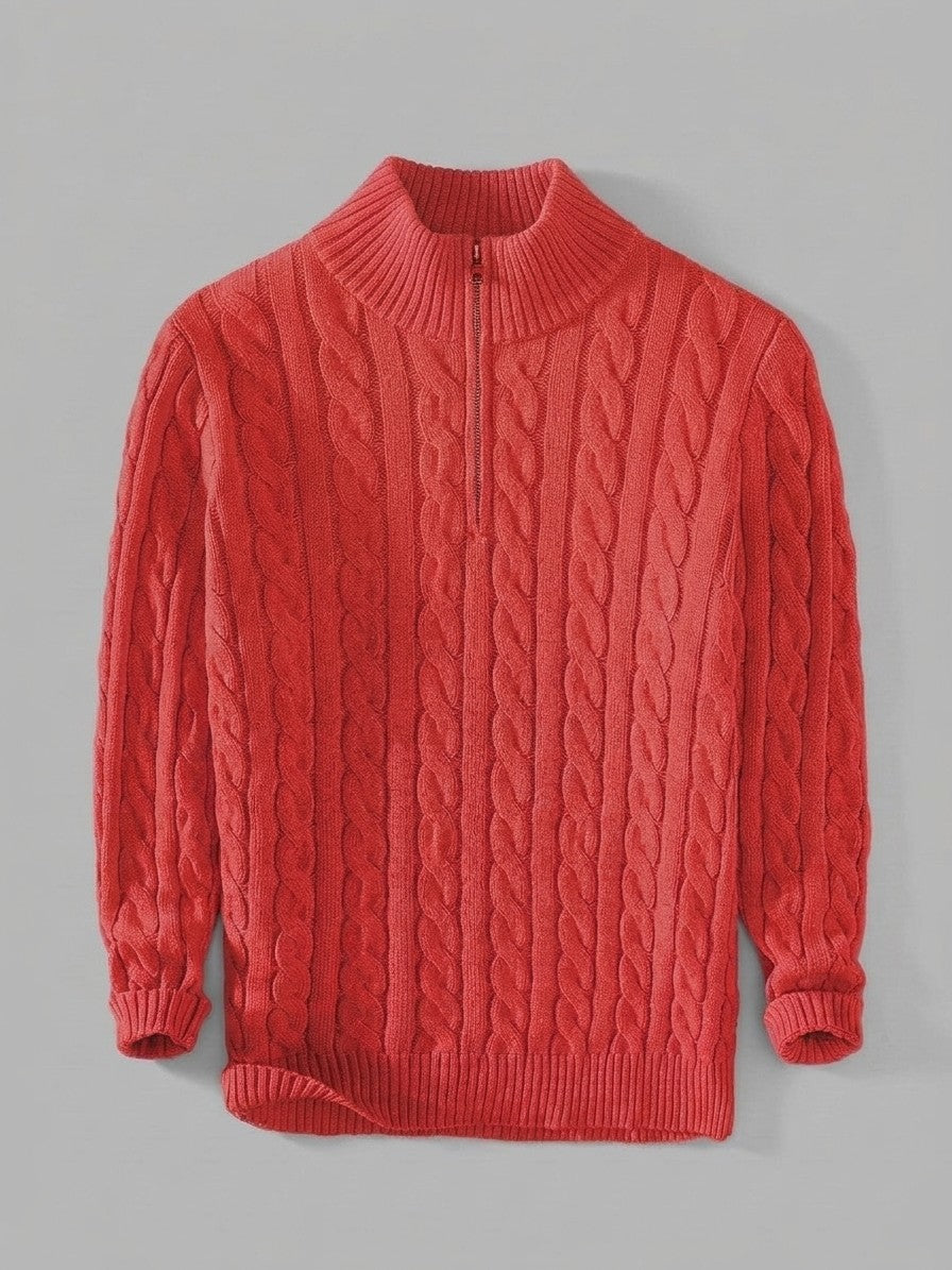 Cernobbio Men's Cable-Knit Half-Zip Sweater — scarletred — packshot