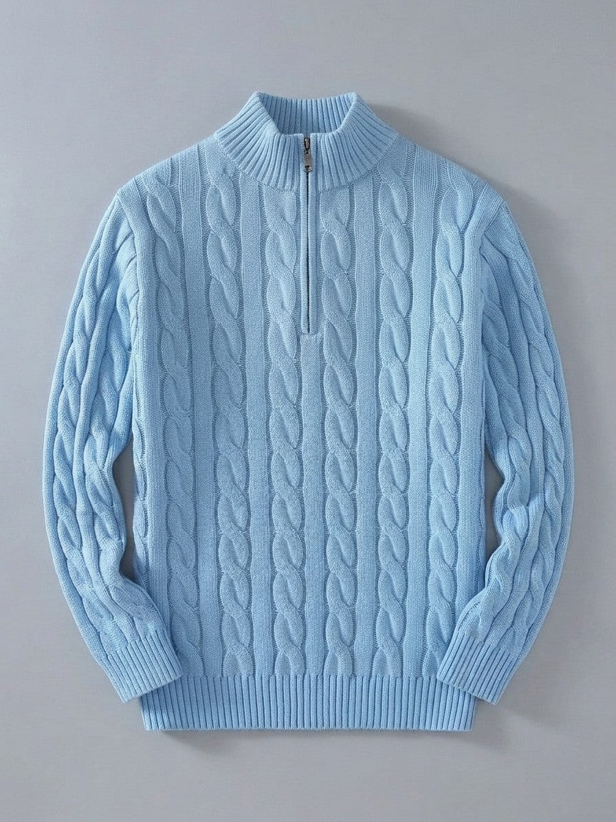 Cernobbio Men's Cable-Knit Half-Zip Sweater — skyblue — packshot