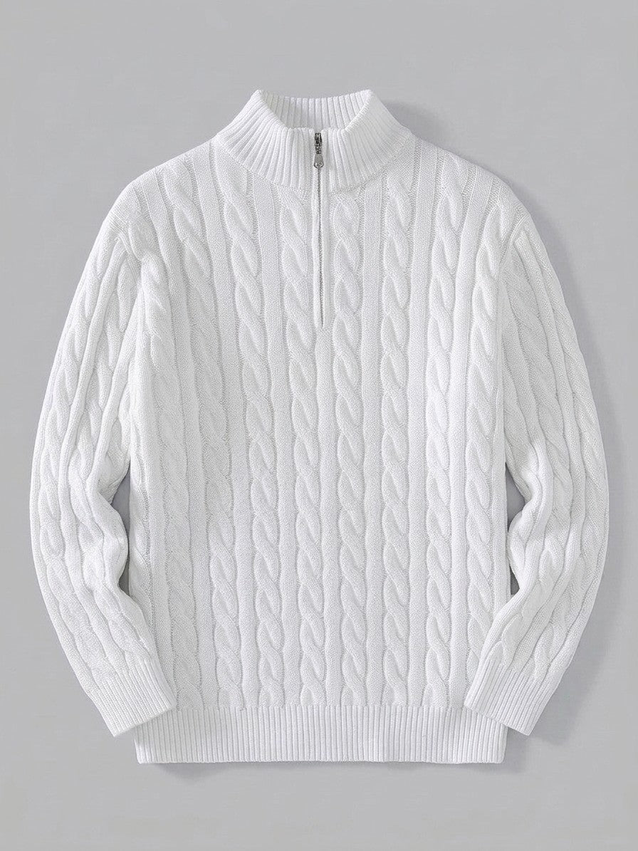Cernobbio Men's Cable-Knit Half-Zip Sweater — white — packshot