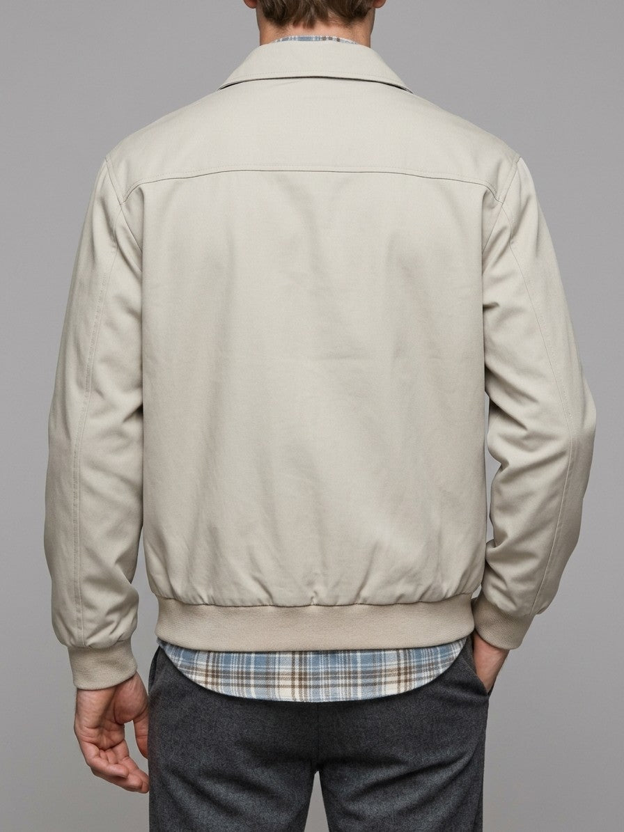 Certaldo Men's Plaid-Layered Harrington Jacket — apricot — back