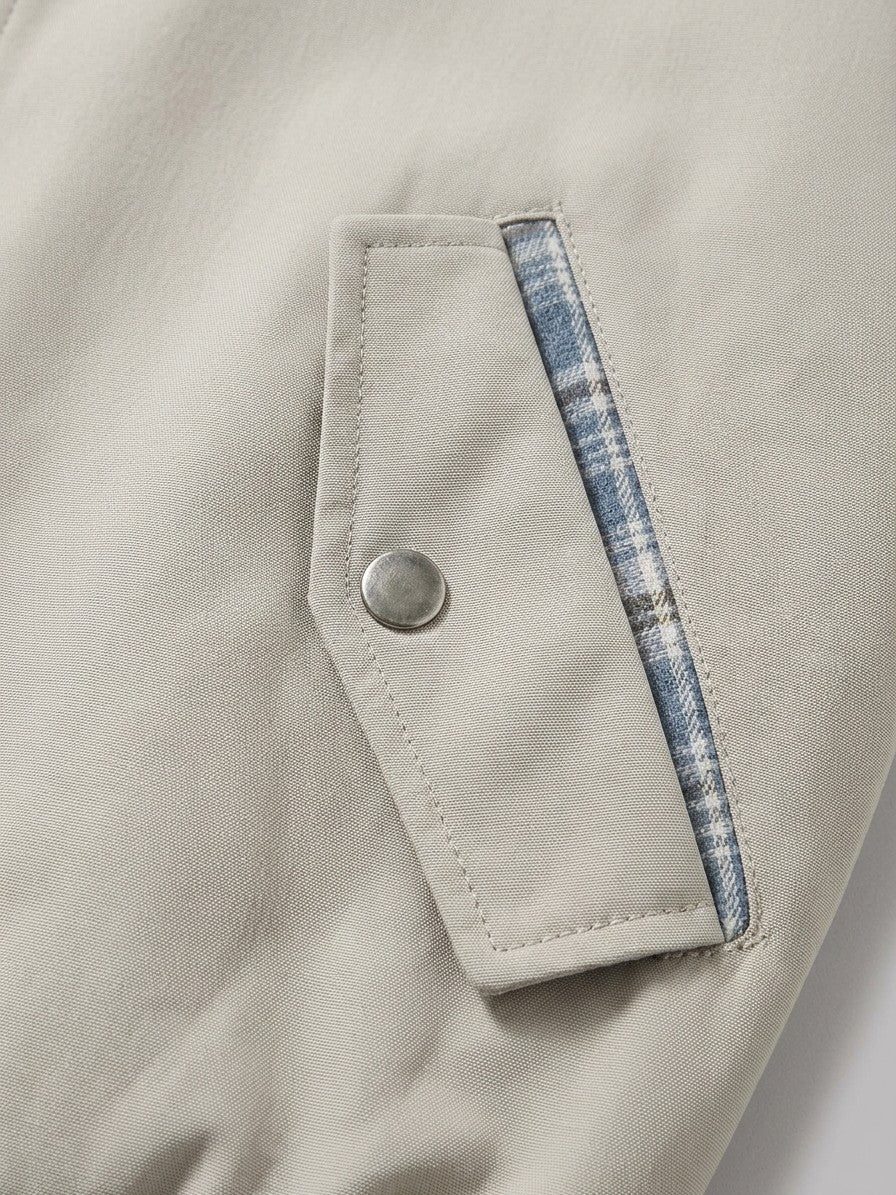 Certaldo Men's Plaid-Layered Harrington Jacket — apricot — detail-2