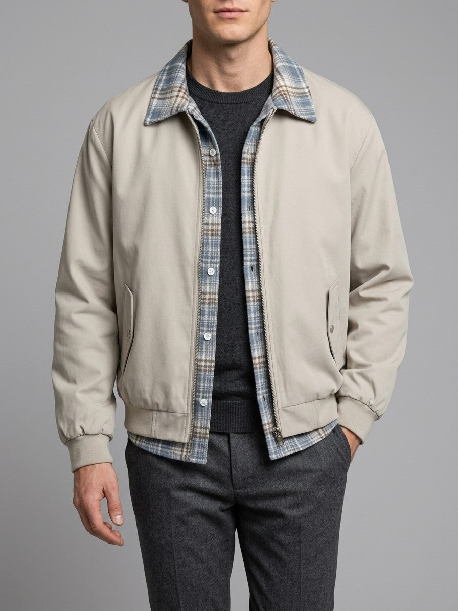 Certaldo Men's Plaid-Layered Harrington Jacket — apricot — front