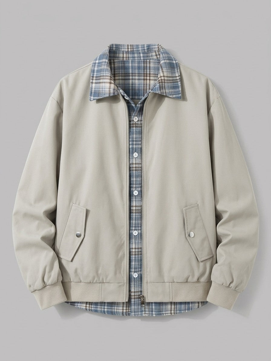 Certaldo Men's Plaid-Layered Harrington Jacket — apricot — packshot