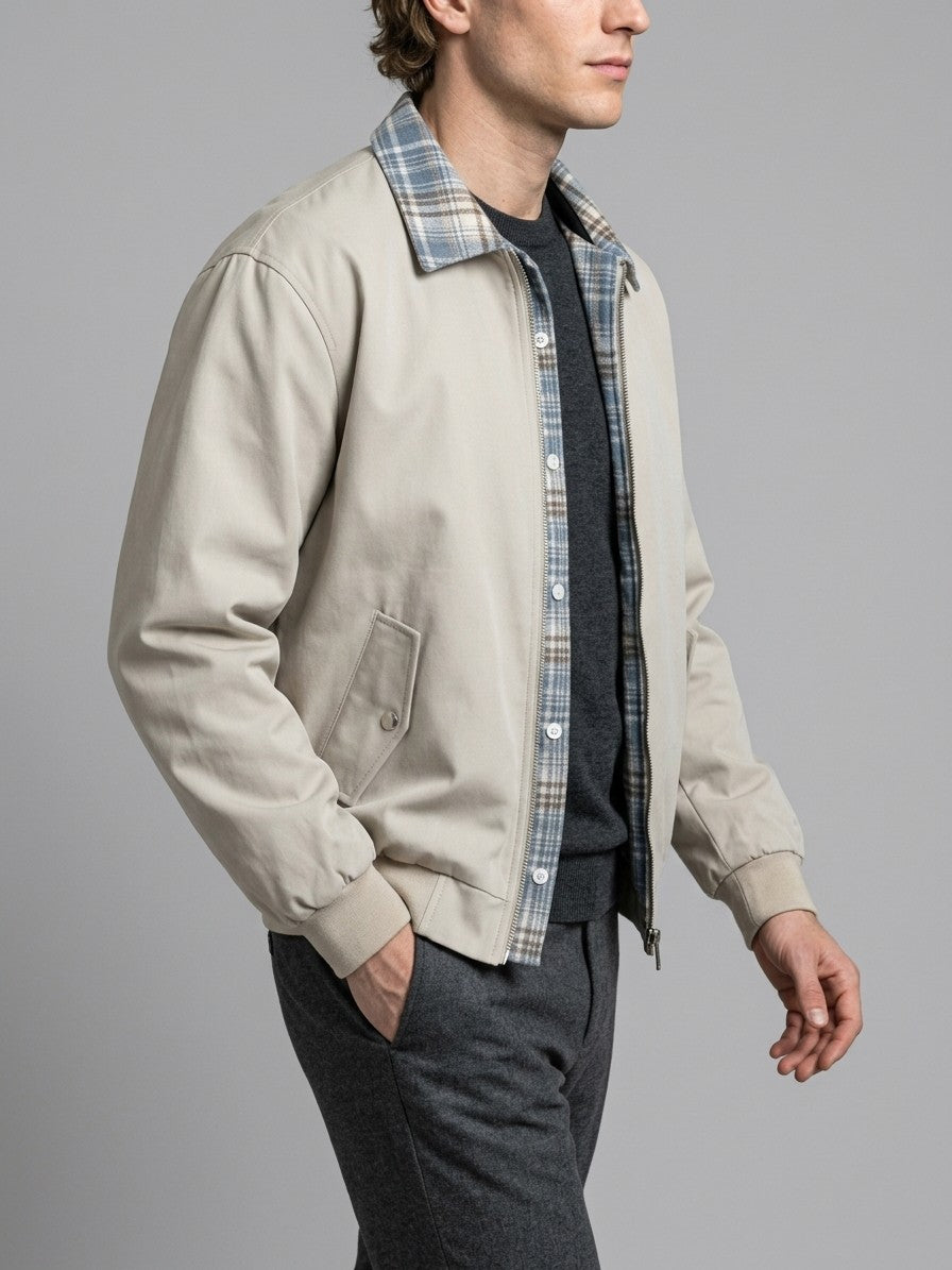 Certaldo Men's Plaid-Layered Harrington Jacket — apricot — side