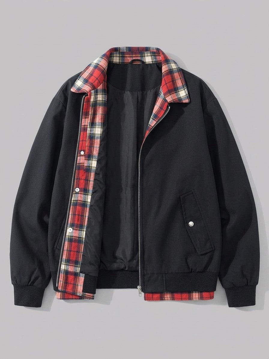Certaldo Men's Plaid-Layered Harrington Jacket — black — packshot