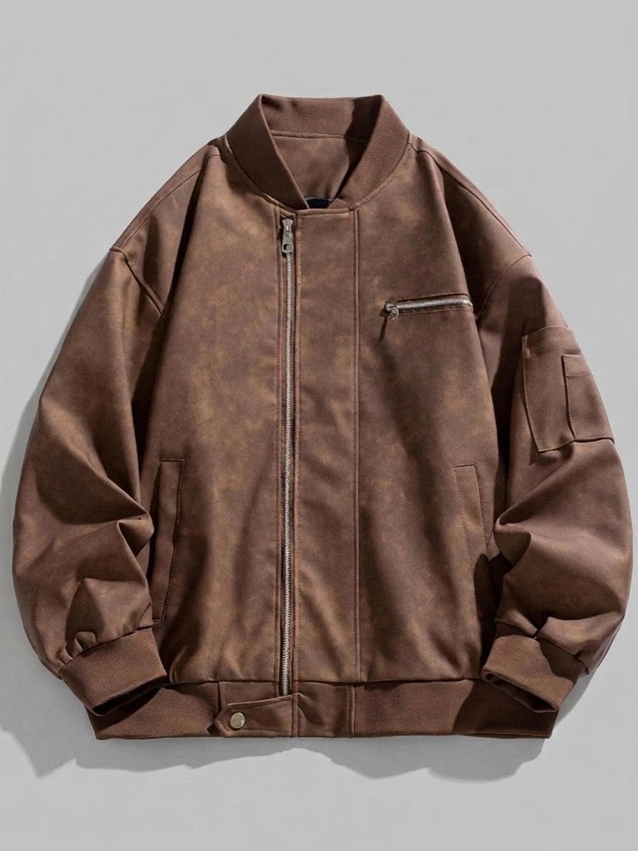 Cerveteri Men's Washed Faux Suede MA-1 Bomber — brown — packshot