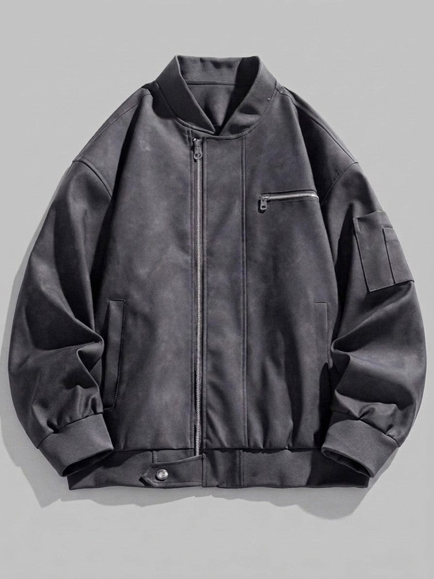 Cerveteri Men's Washed Faux Suede MA-1 Bomber — gray — packshot