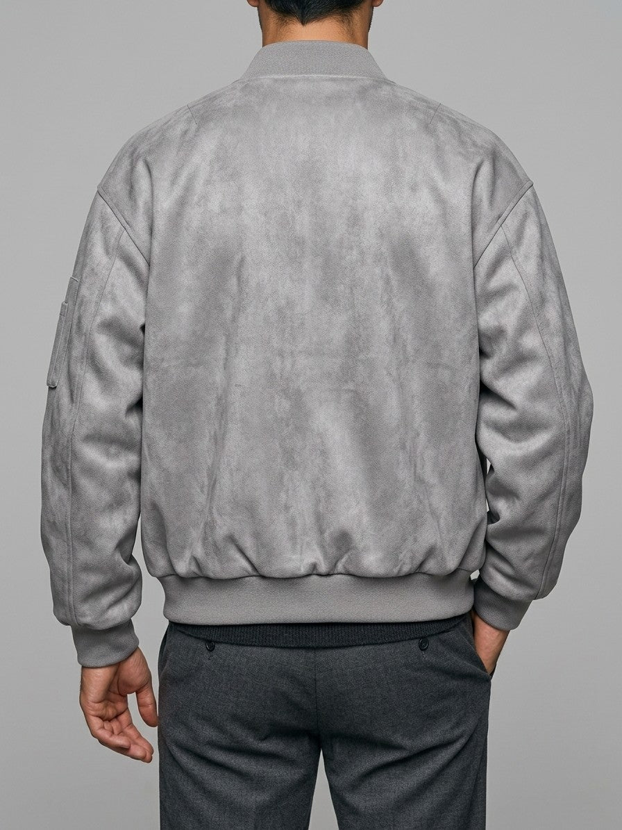 Cerveteri Men's Washed Faux Suede MA-1 Bomber — lightgray — back