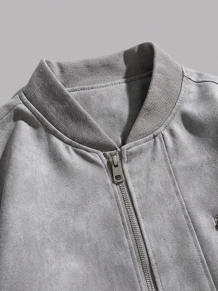Cerveteri Men's Washed Faux Suede MA-1 Bomber — lightgray — detail-2