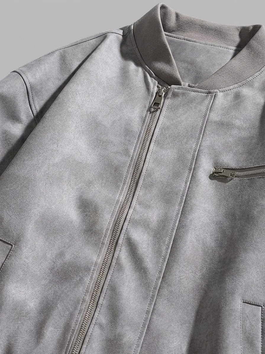 Cerveteri Men's Washed Faux Suede MA-1 Bomber — lightgray — detail