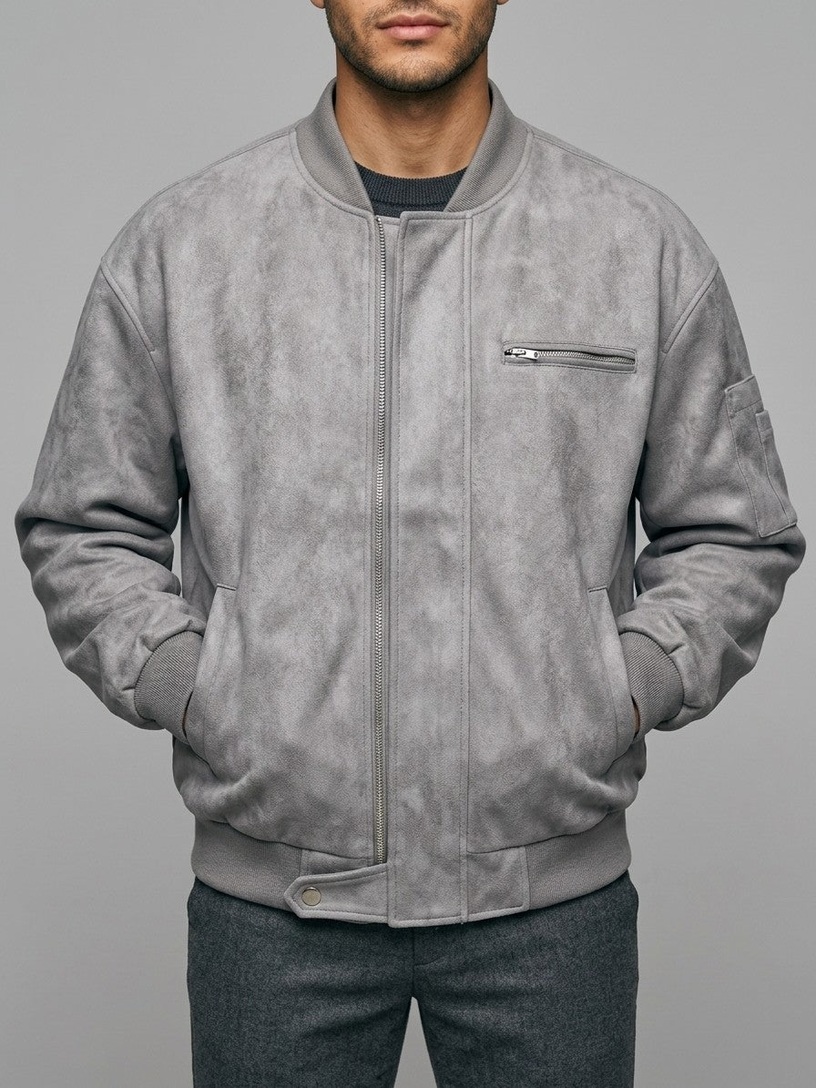 Cerveteri Men's Washed Faux Suede MA-1 Bomber — lightgray — front