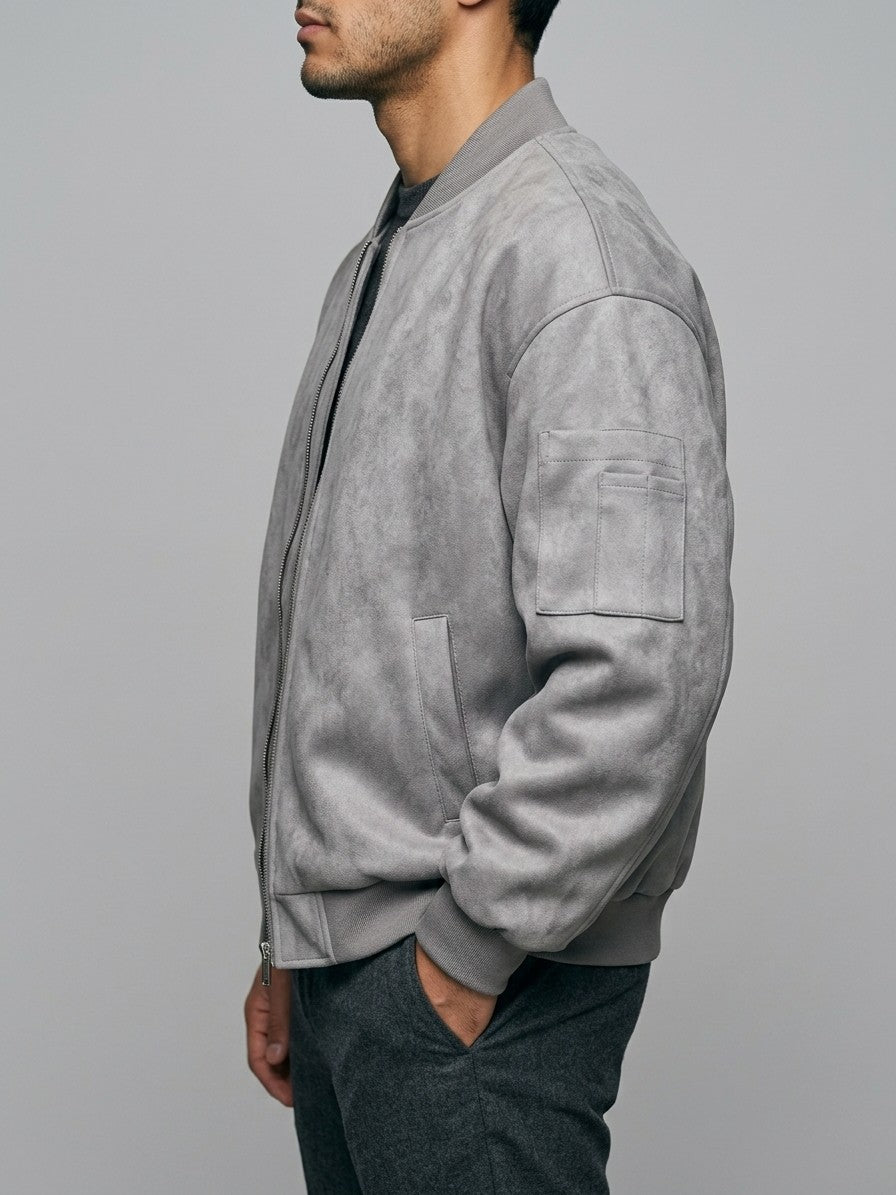 Cerveteri Men's Washed Faux Suede MA-1 Bomber — lightgray — side