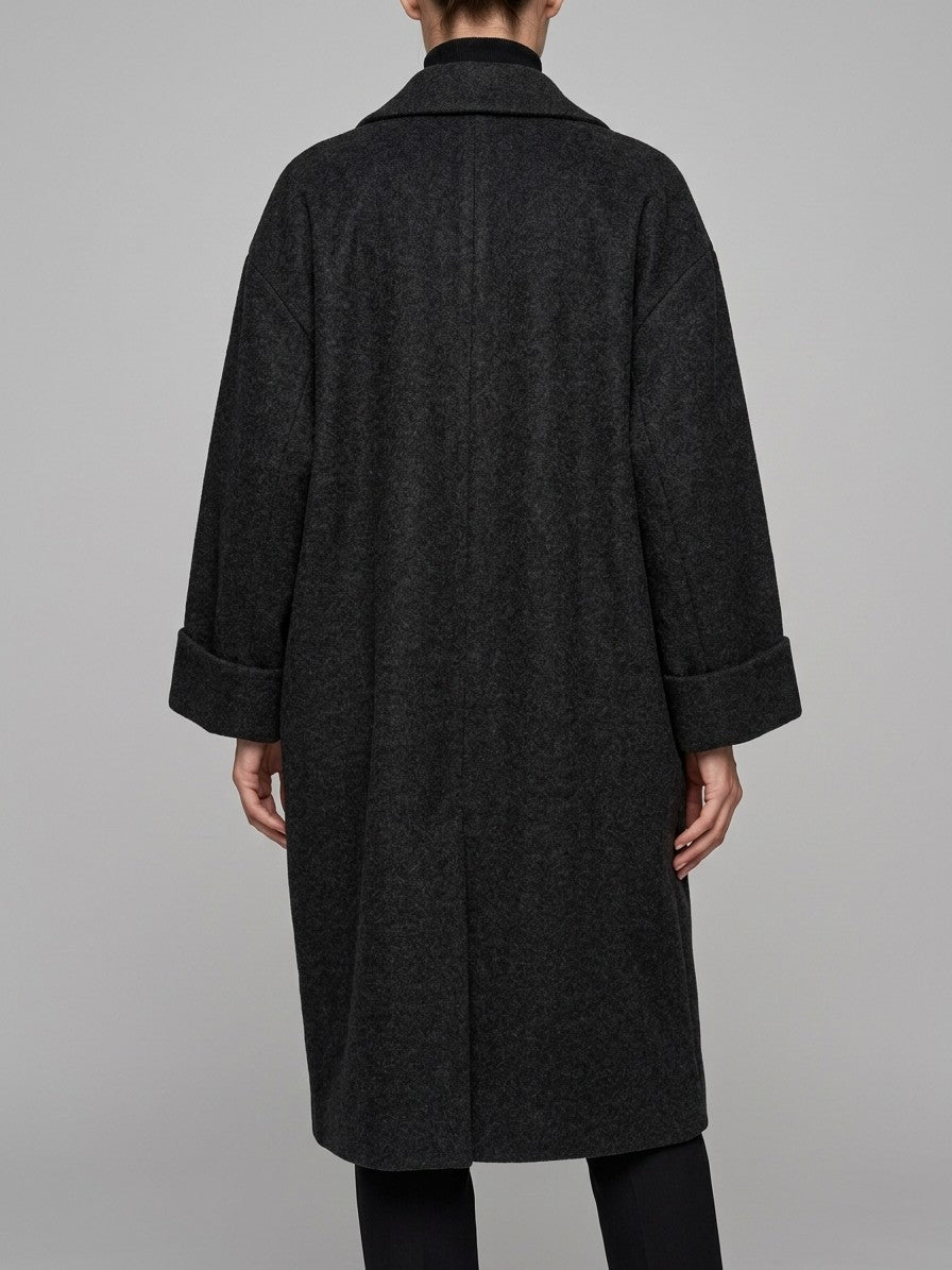 Cervo Women's Oversized Cocoon Maxi Coat — black — back