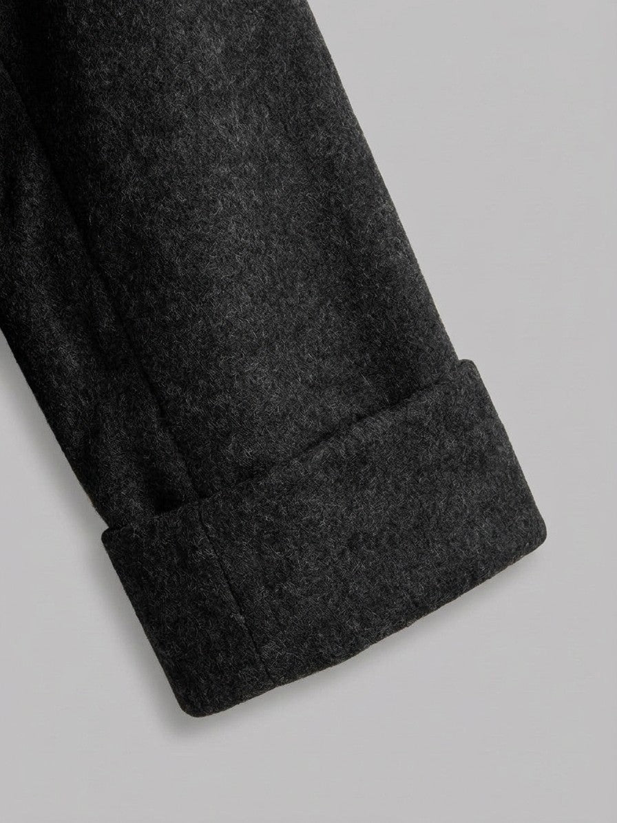 Cervo Women's Oversized Cocoon Maxi Coat — black — detail-collar