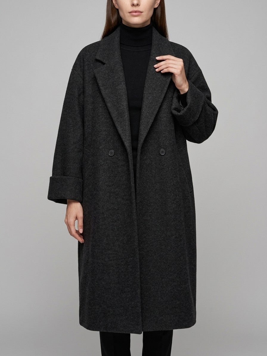 Cervo Women's Oversized Cocoon Maxi Coat — black — front