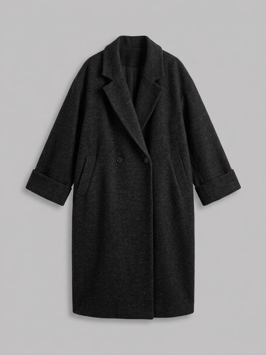 Cervo Women's Oversized Cocoon Maxi Coat — black — packshot