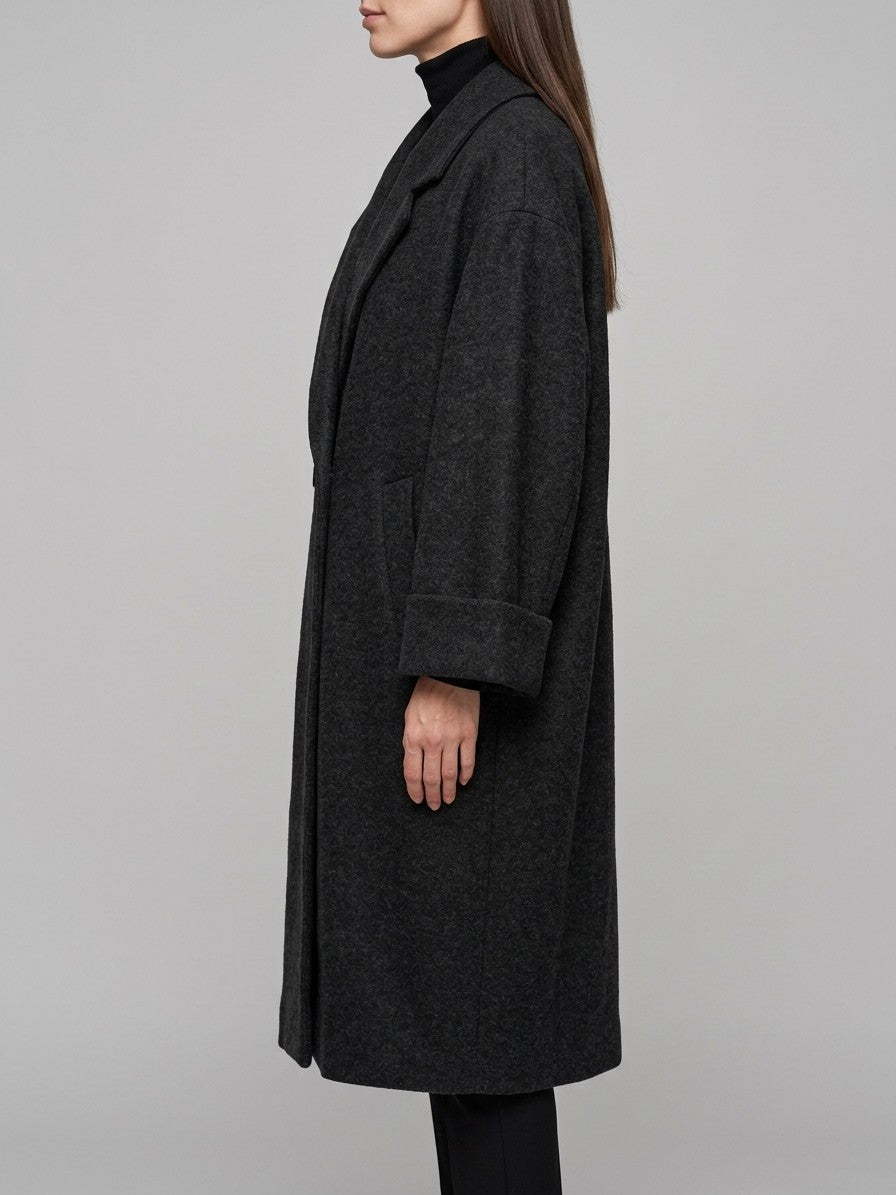Cervo Women's Oversized Cocoon Maxi Coat — black — side