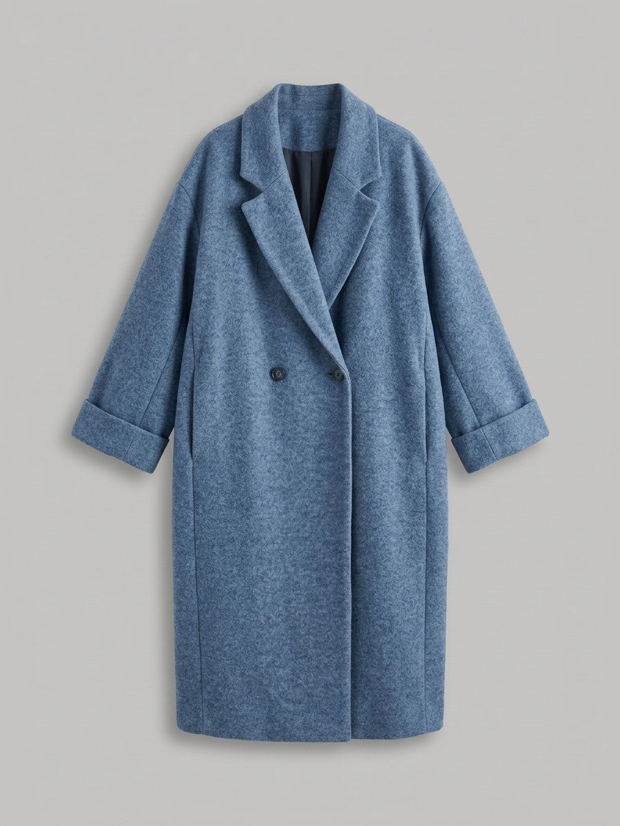 Cervo Women's Oversized Cocoon Maxi Coat — denimblue — packshot