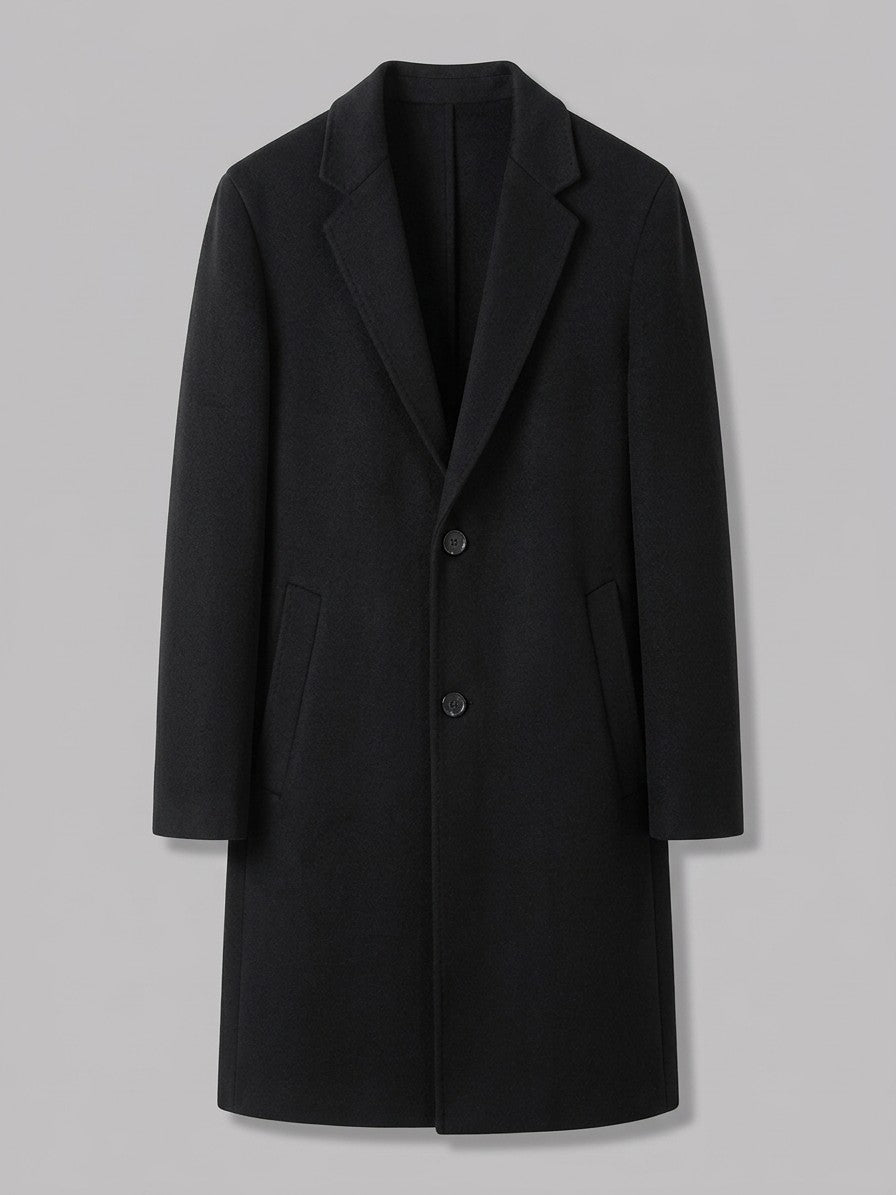 Cesena Men's Wool Tailored Long Coat — black — packshot
