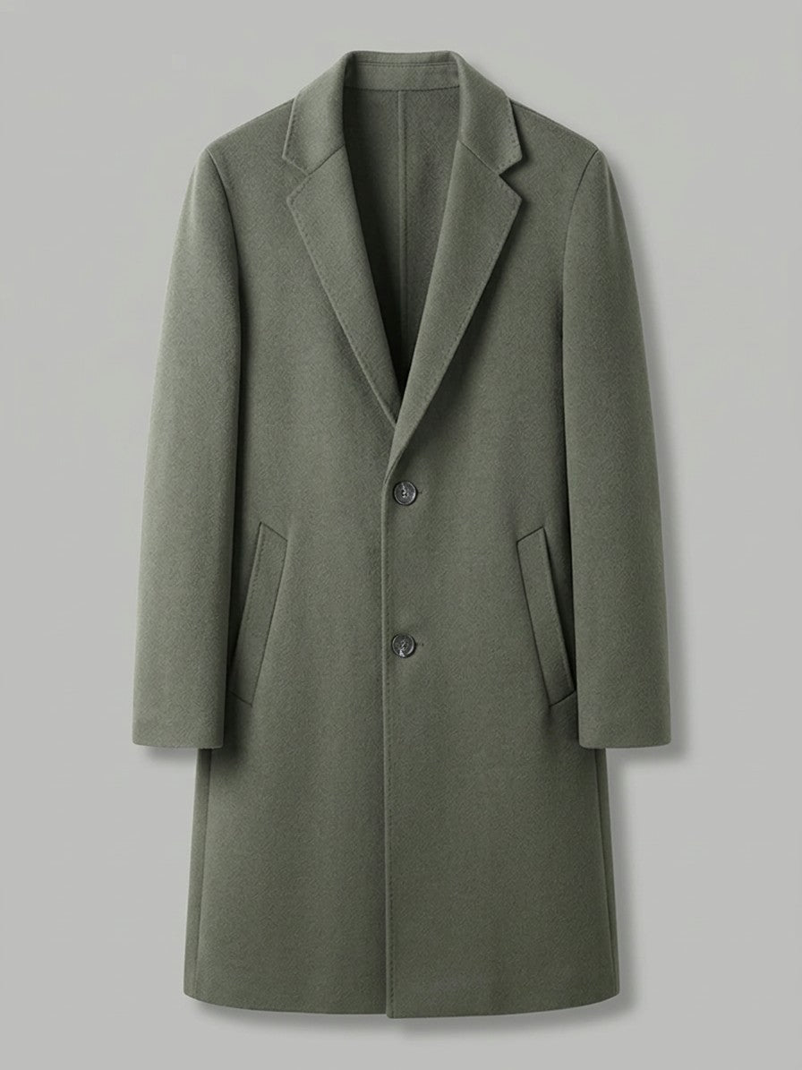 Cesena Men's Wool Tailored Long Coat — graygreen — packshot
