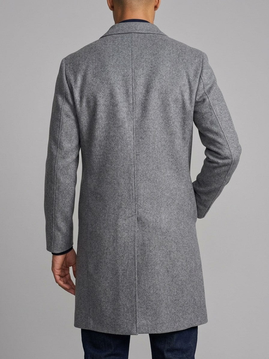 Cesena Men's Wool Tailored Long Coat — grey — back