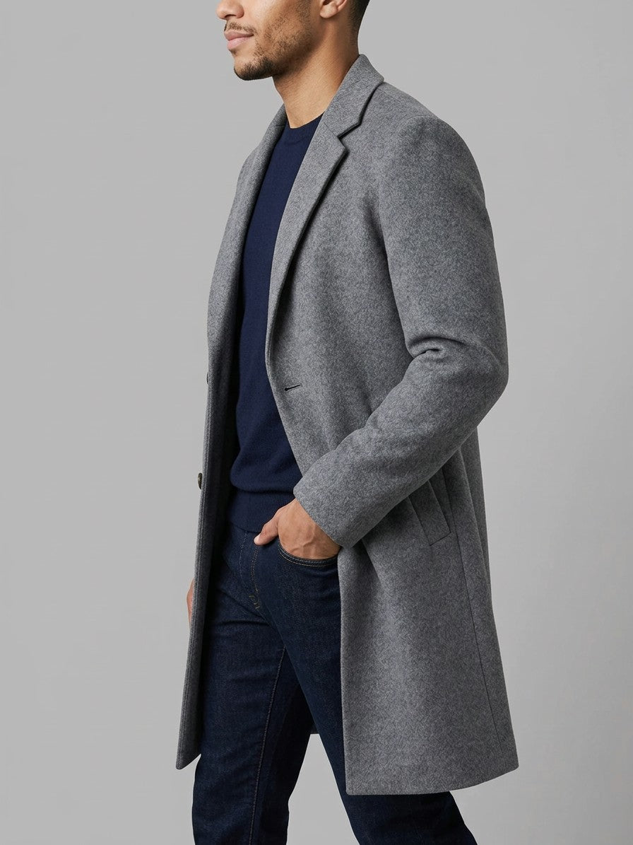 Cesena Men's Wool Tailored Long Coat — grey — side