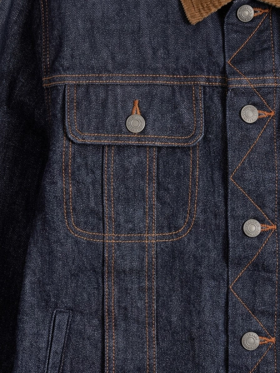 Cetara Men's Corduroy-Collar Denim Trucker Jacket — indigo — detail-2