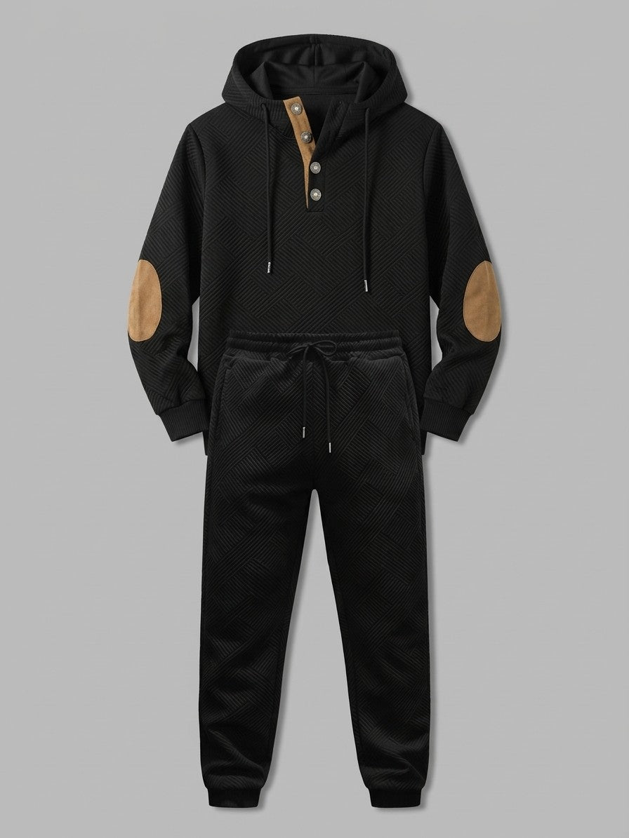 Chiari Men's Textured Henley Hoodie & Jogger Set — black — packshot