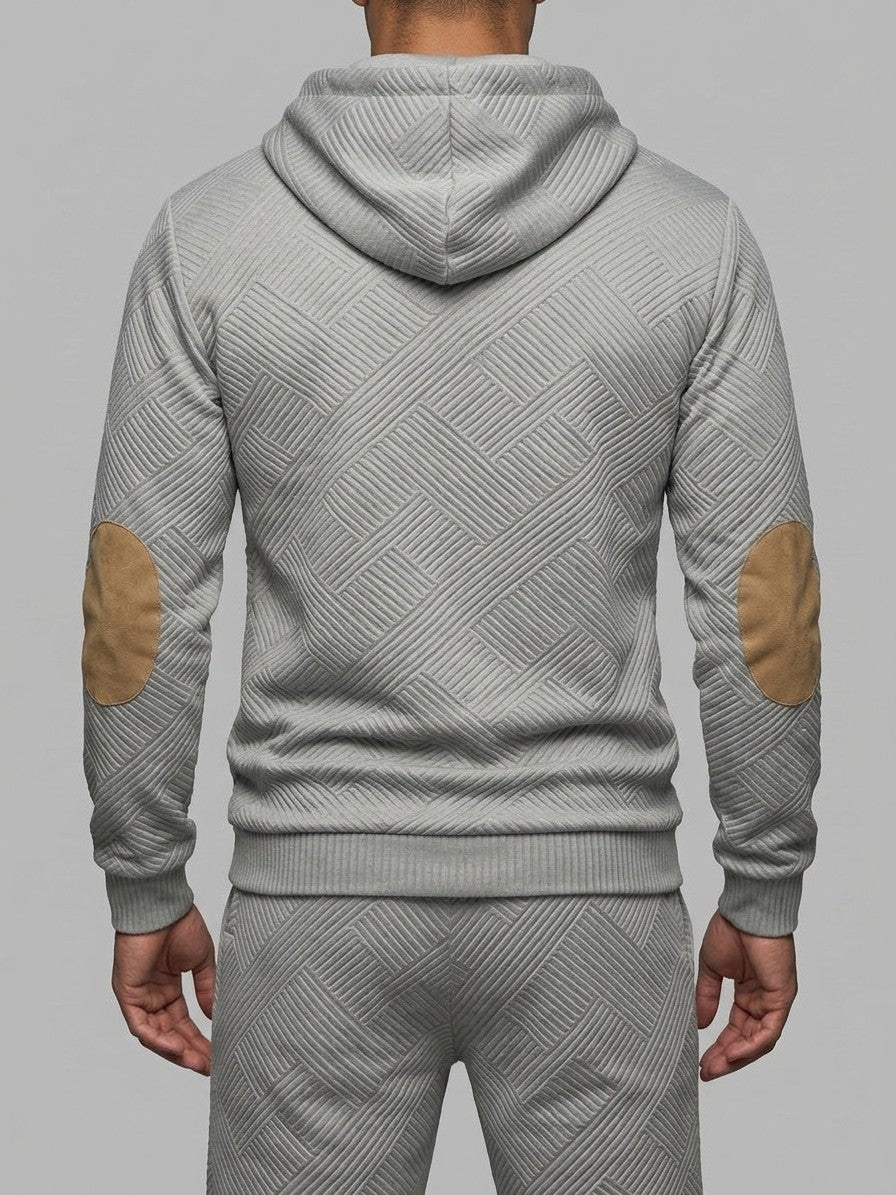 Chiari Men's Textured Henley Hoodie & Jogger Set — grey — closeback
