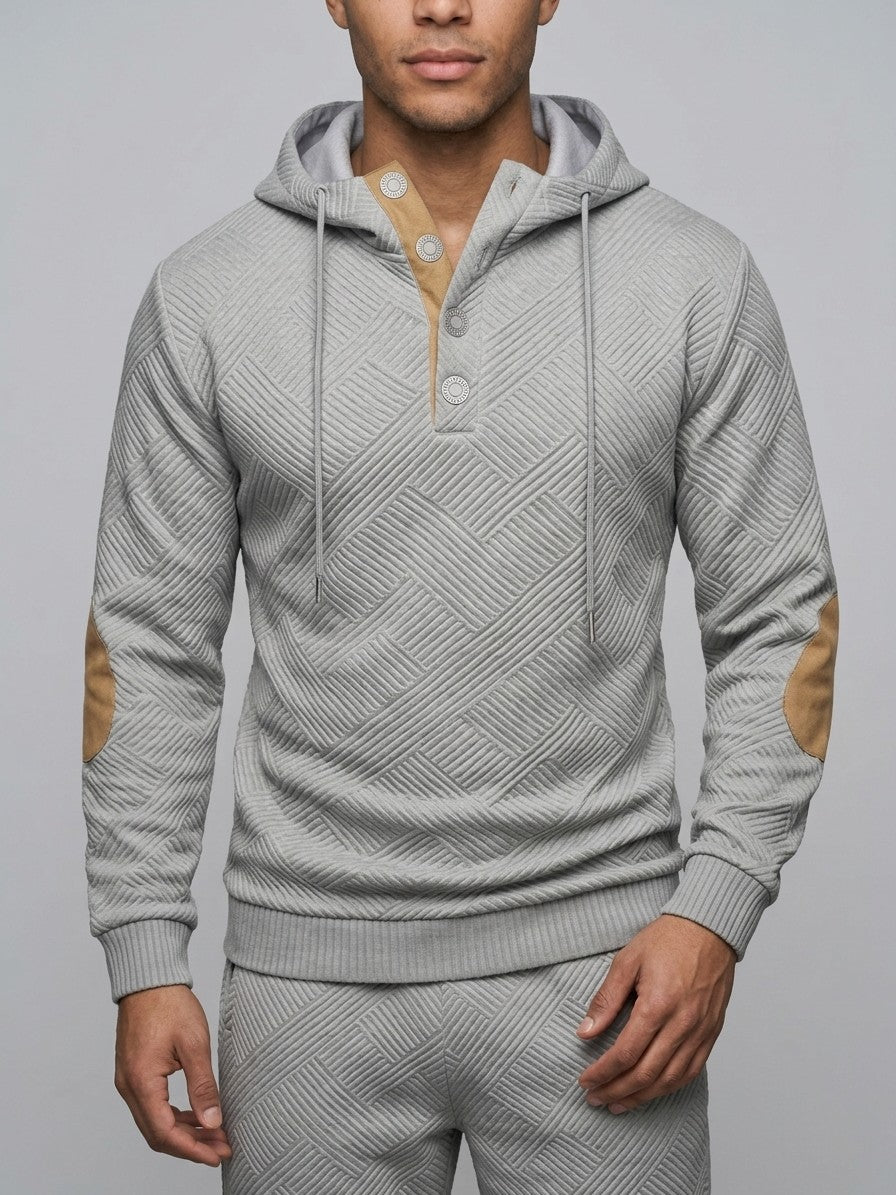 Chiari Men's Textured Henley Hoodie & Jogger Set — grey — closefront