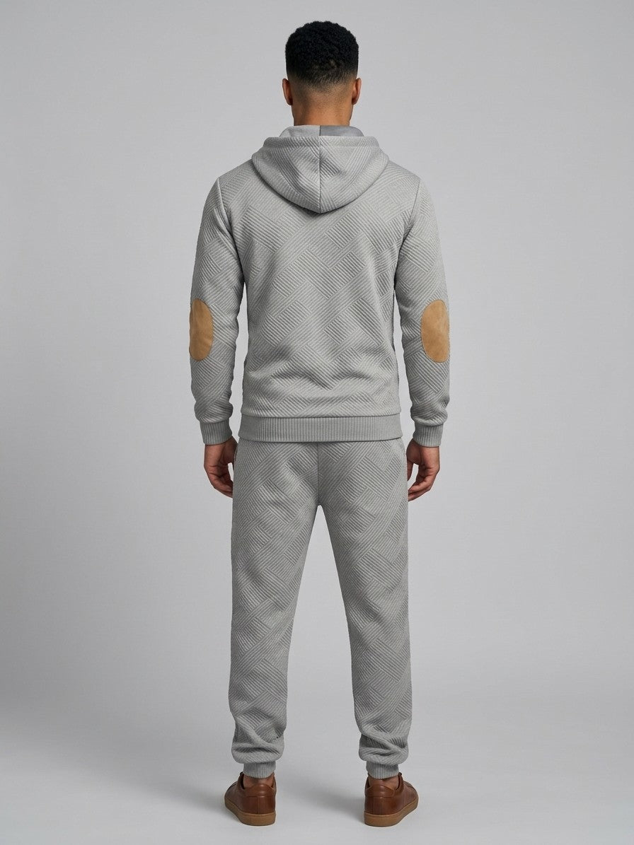 Chiari Men's Textured Henley Hoodie & Jogger Set — grey — fullback
