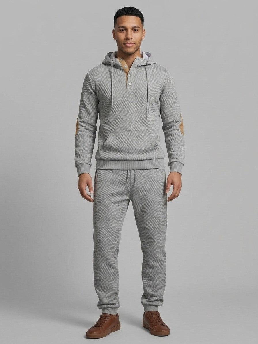 Chiari Men's Textured Henley Hoodie & Jogger Set — grey — fullfront