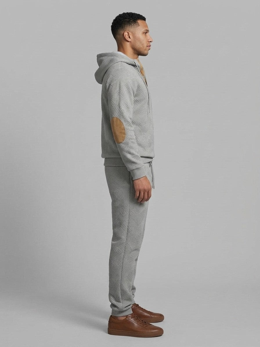 Chiari Men's Textured Henley Hoodie & Jogger Set — grey — fullside