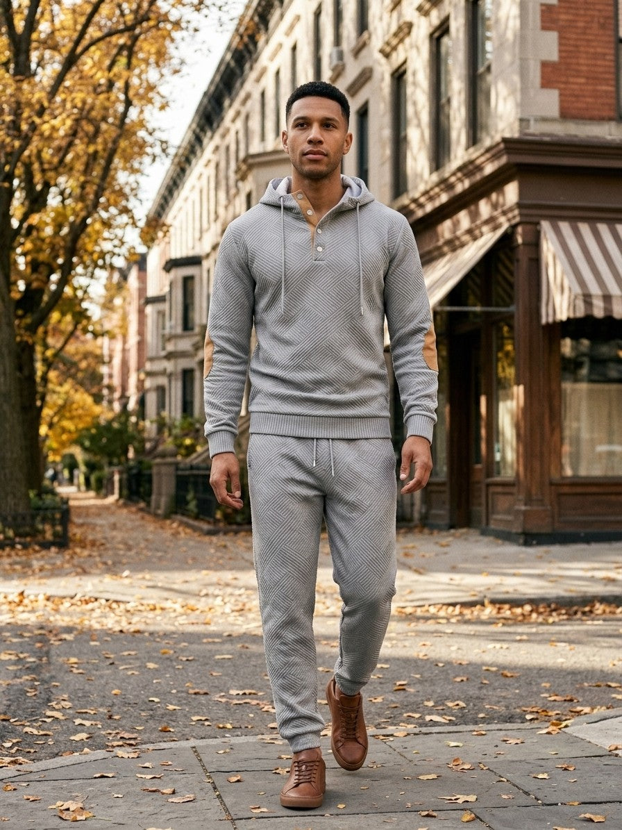 Chiari Men's Textured Henley Hoodie & Jogger Set — grey — lifestyle