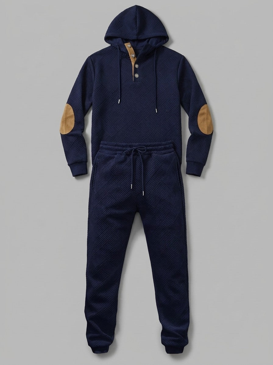 Chiari Men's Textured Henley Hoodie & Jogger Set — navyblue — packshot