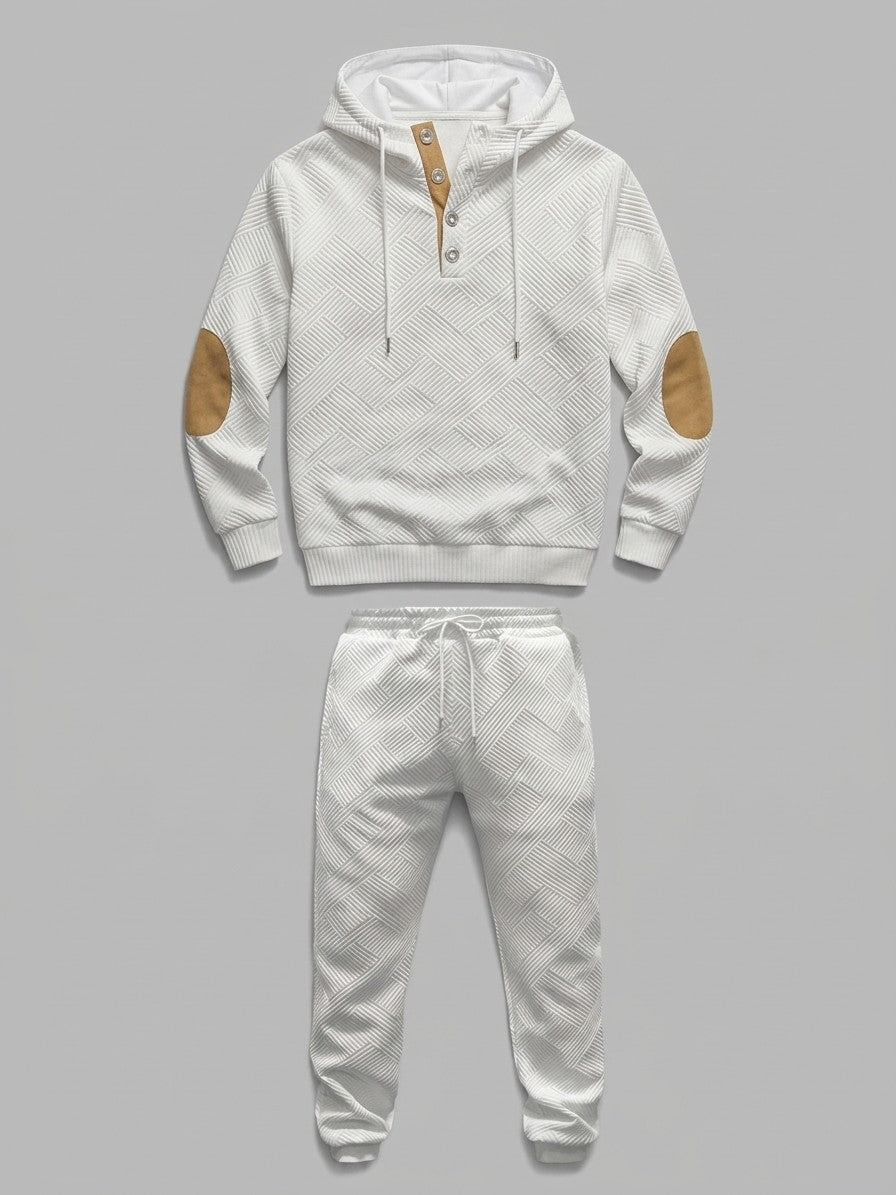Chiari Men's Textured Henley Hoodie & Jogger Set — white — packshot
