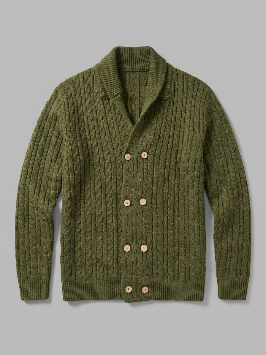 Chiavenna Men's Double-Breasted Cable-Knit Cardigan — armygreen — packshot