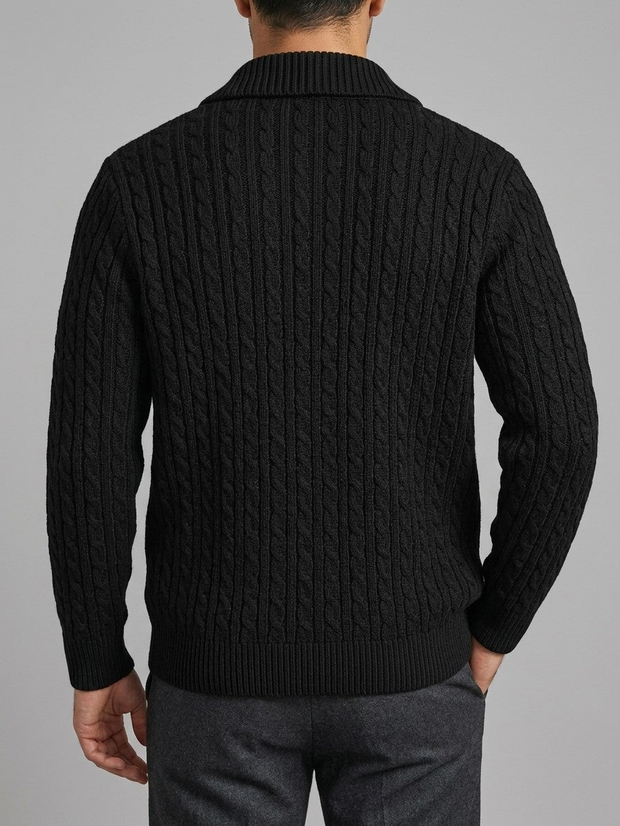 Chiavenna Men's Double-Breasted Cable-Knit Cardigan — black — back