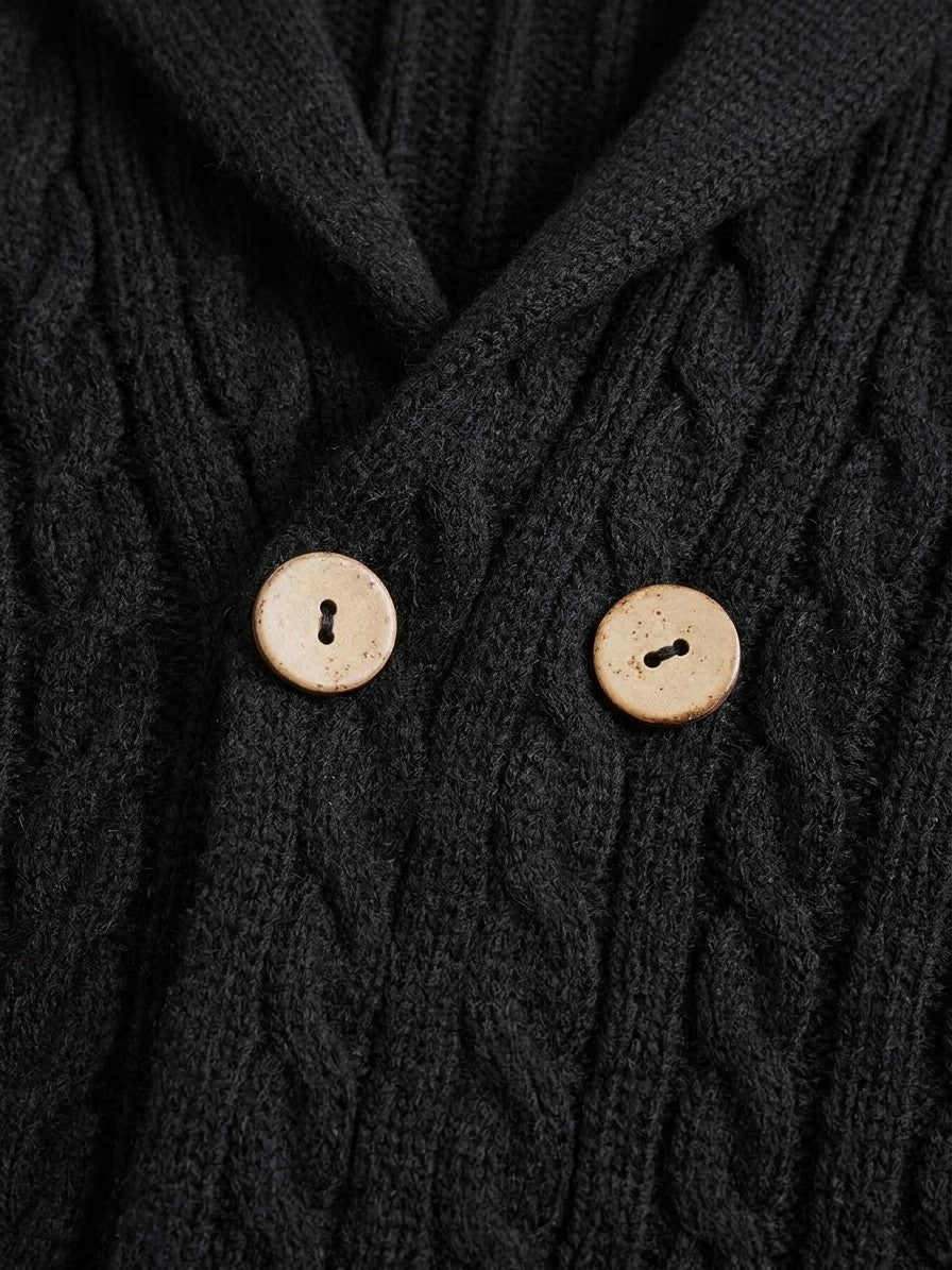 Chiavenna Men's Double-Breasted Cable-Knit Cardigan — black — detail-2