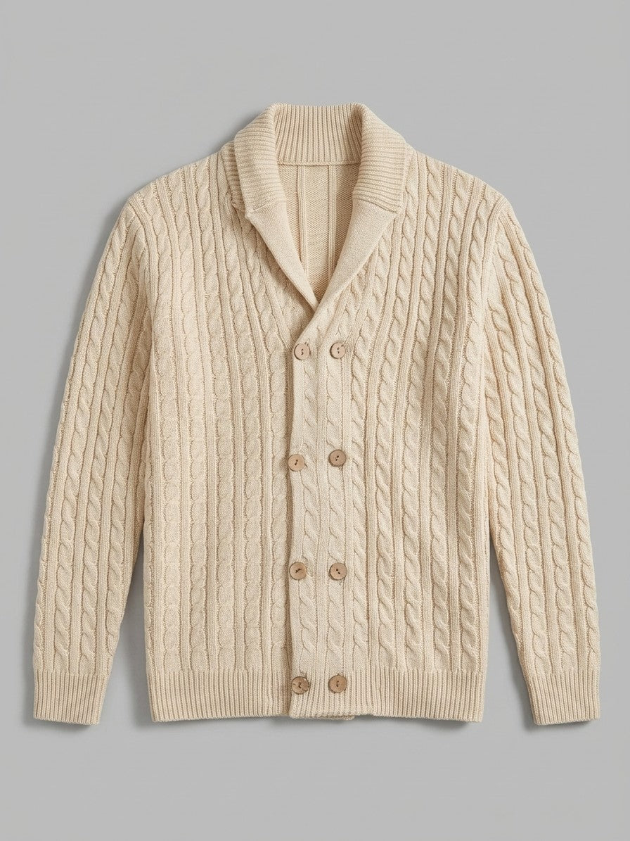 Chiavenna Men's Double-Breasted Cable-Knit Cardigan — creambeige — packshot