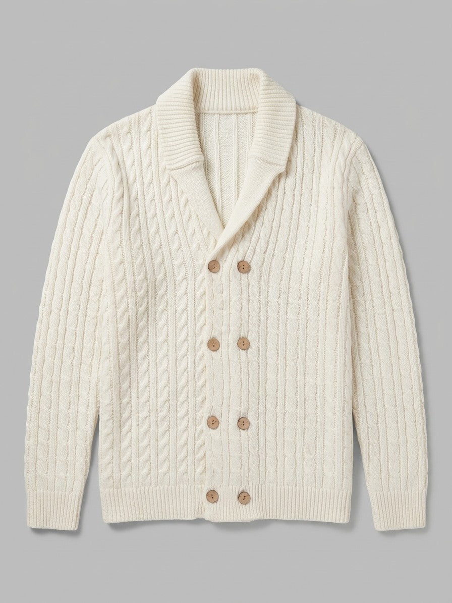 Chiavenna Men's Double-Breasted Cable-Knit Cardigan — offwhite — packshot