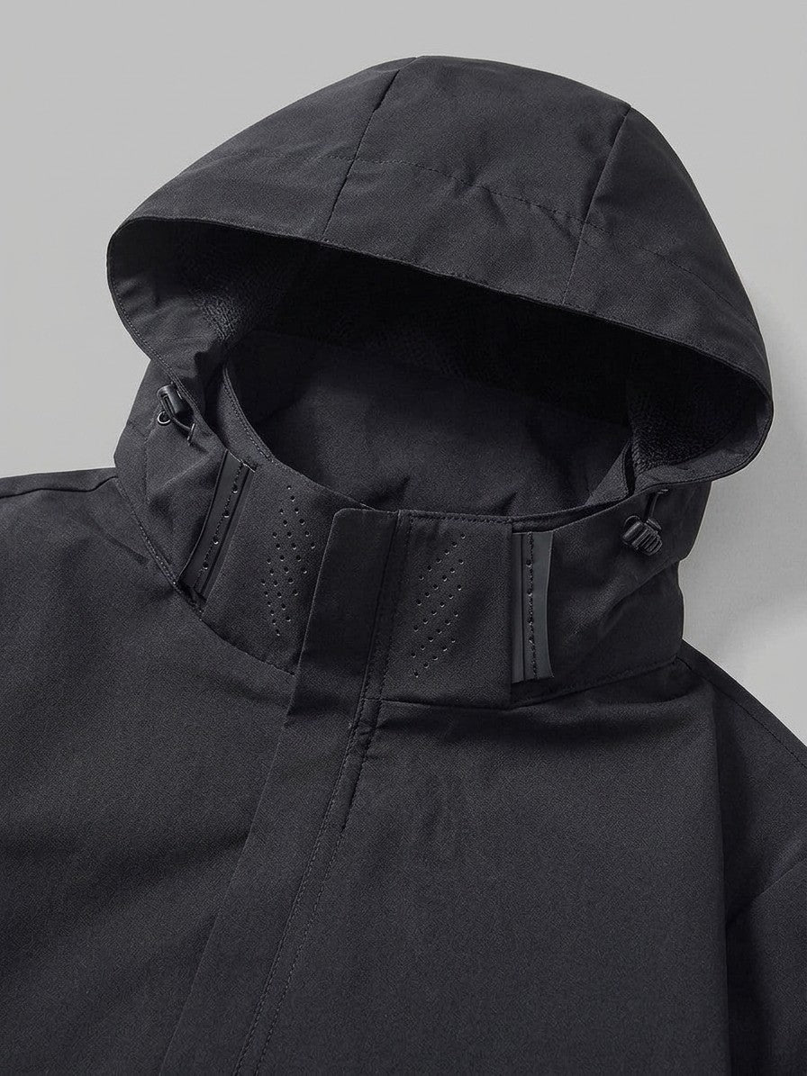Chieri Men's Lightweight Hooded Rain Jacket — black — detail