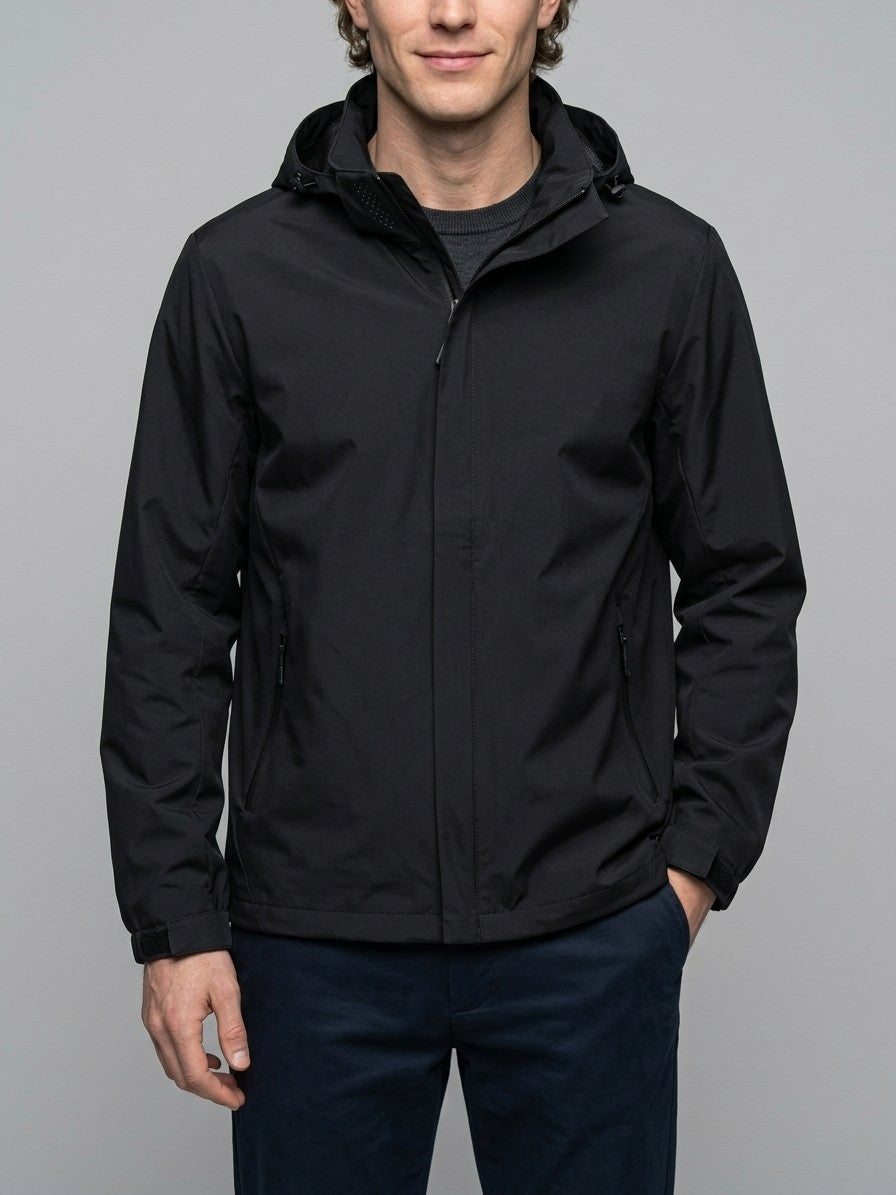 Chieri Men's Lightweight Hooded Rain Jacket — black — front