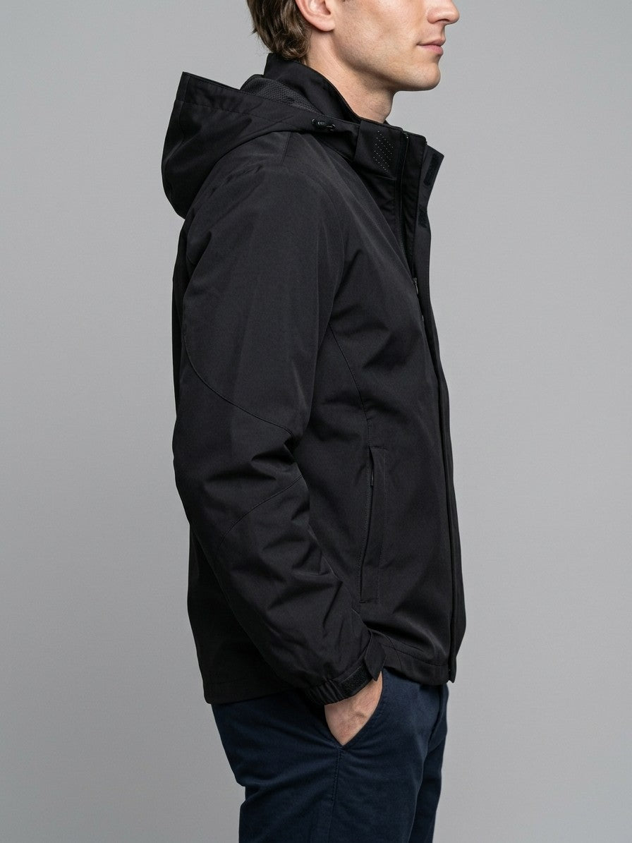 Chieri Men's Lightweight Hooded Rain Jacket — black — side