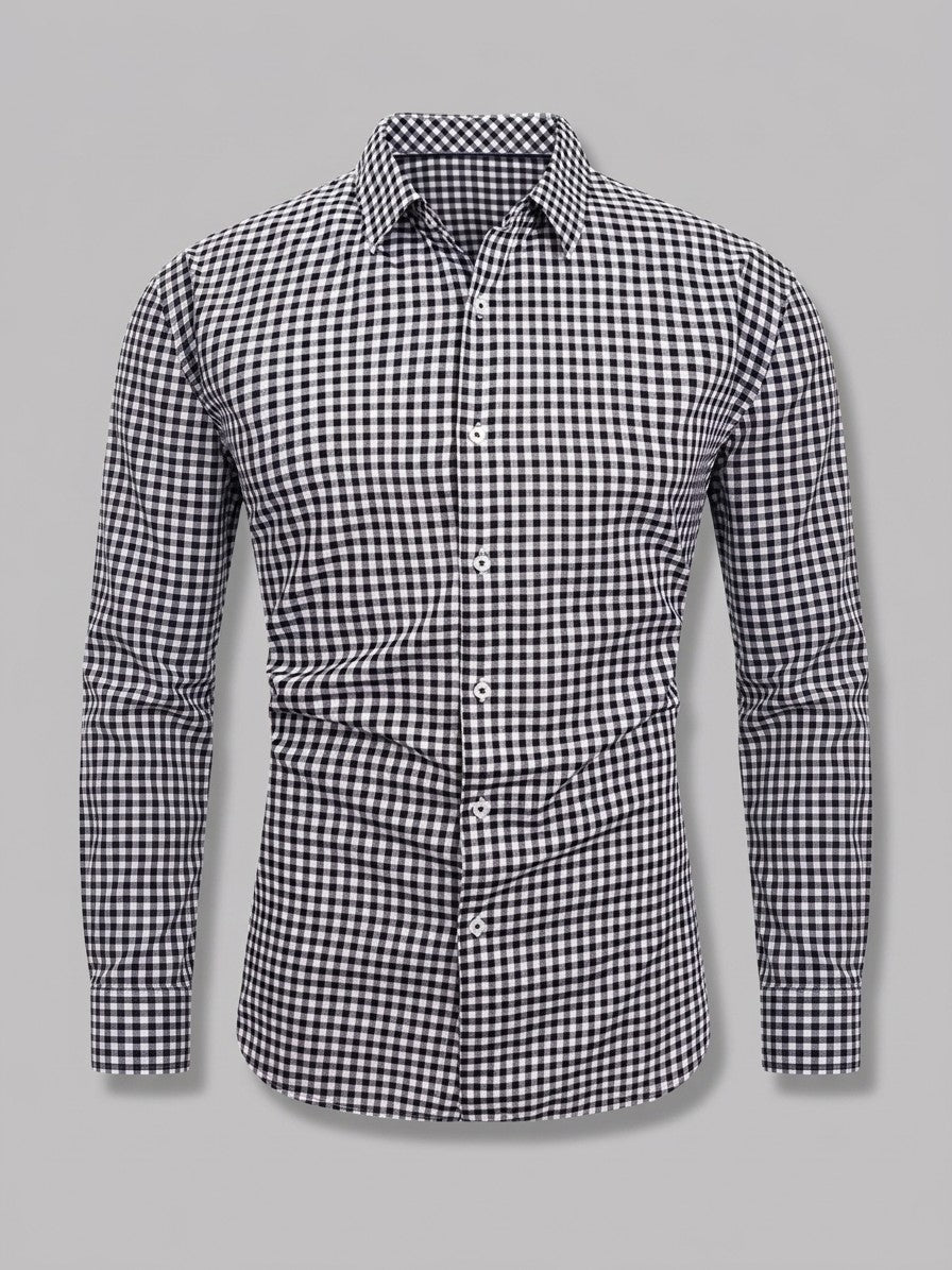 Chieti Men's Gingham Long-Sleeve Shirt — black — packshot