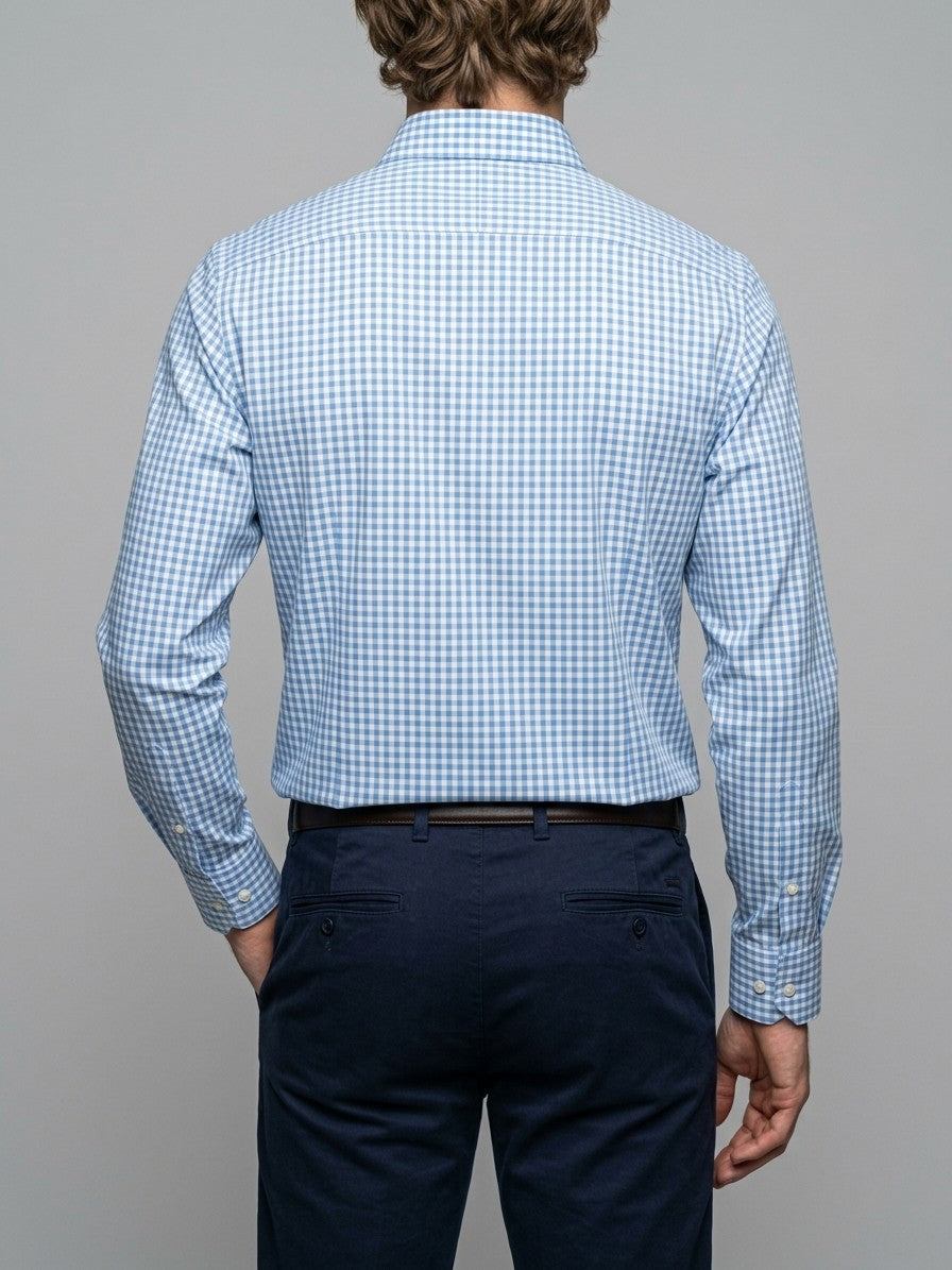 Chieti Men's Gingham Long-Sleeve Shirt — lightblue — back