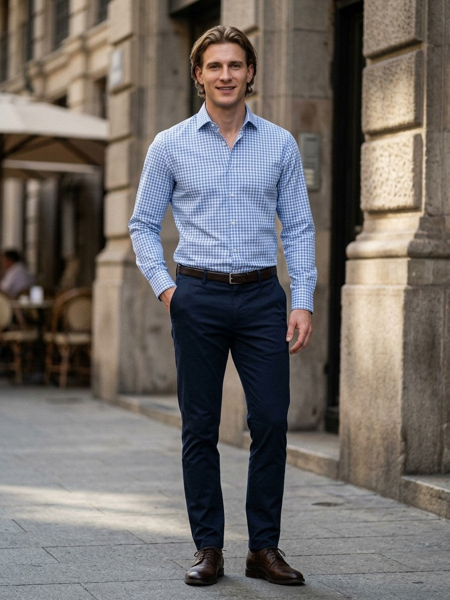 Chieti Men's Gingham Long-Sleeve Shirt — lightblue — lifestyle