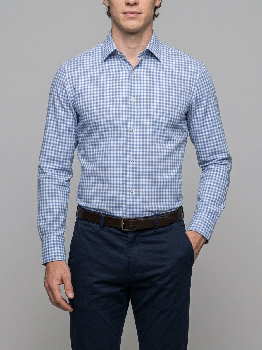 Chieti Men's Gingham Long-Sleeve Shirt — lightblue — side