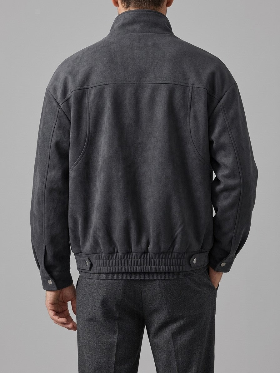 Chioggia Men's Brushed Stand-Collar Utility Jacket — black — back