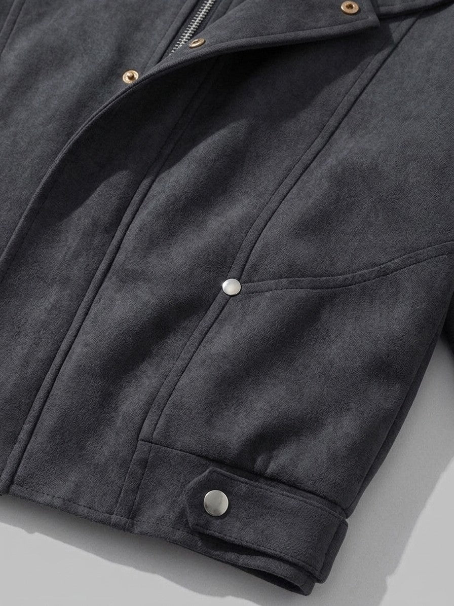 Chioggia Men's Brushed Stand-Collar Utility Jacket — black — detail-2